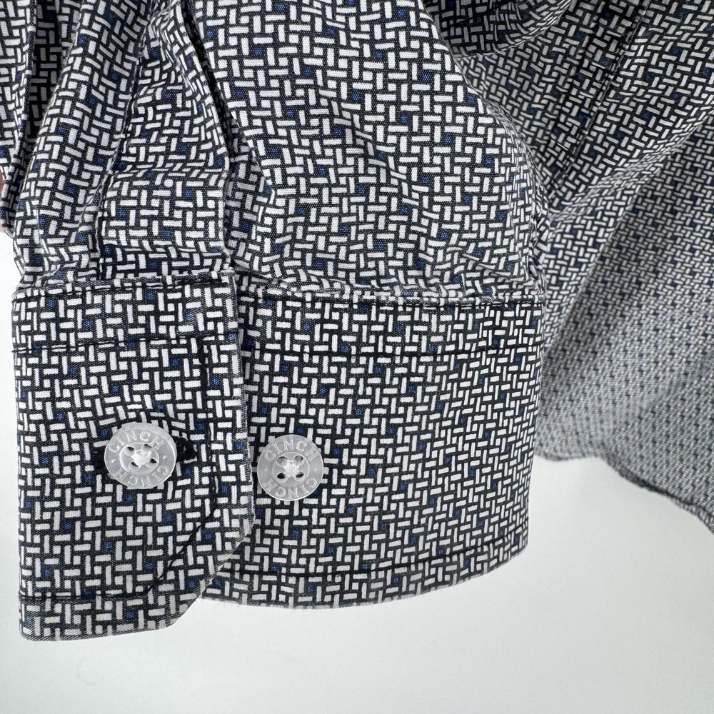 Cinch Shirt Mens 2XL Gray Geometric Embroidered Pocket Button Up Long Sleeve - Picture 8 of 8